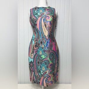 Tommy Hilfiger Multicolor‎ Paisley Scuba Sleeveless Sheath Dress Women’s Size 4